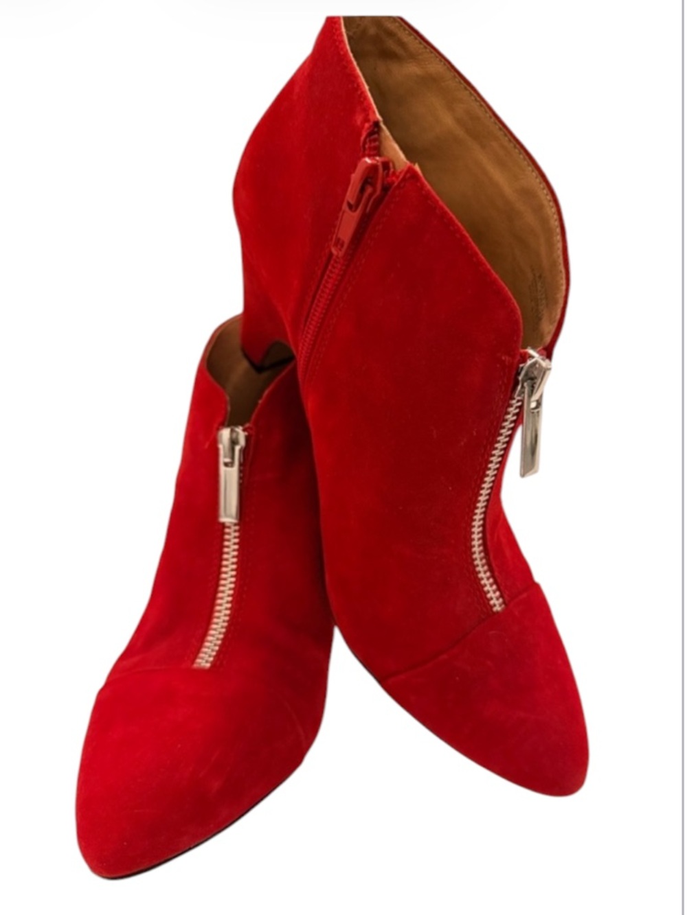 Corso Como Scarlet Red Suede Front Zip Ankle Booties Boots 8.5 Water Repellent